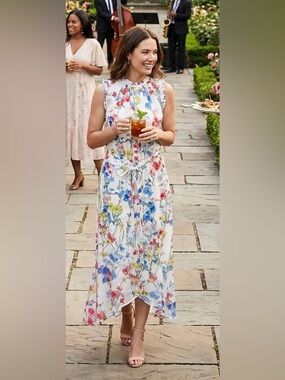 Adrianna Papell Floral Garden Party Midi Dress Size 6 NWT